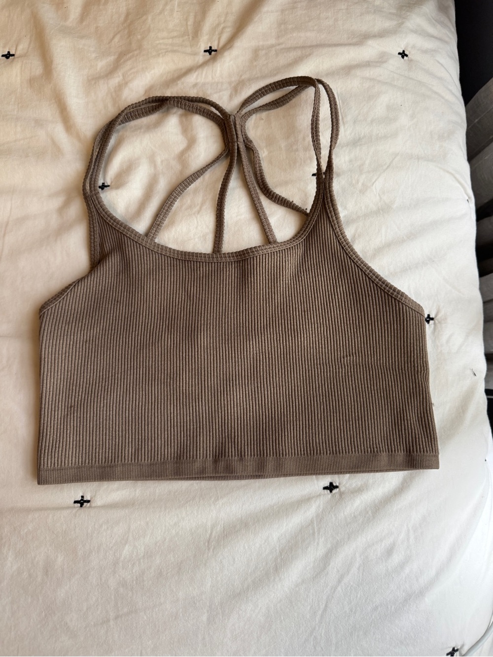 Ribbed Strappy Cropped Tank - Taupe